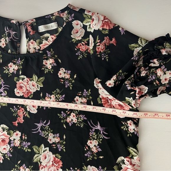You + All Floral Top with Tie Black & Pink Flared Bell Sleeve Plus Size 20 - Picture 6 of 7